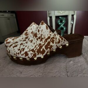 Brown and White Studded Mules